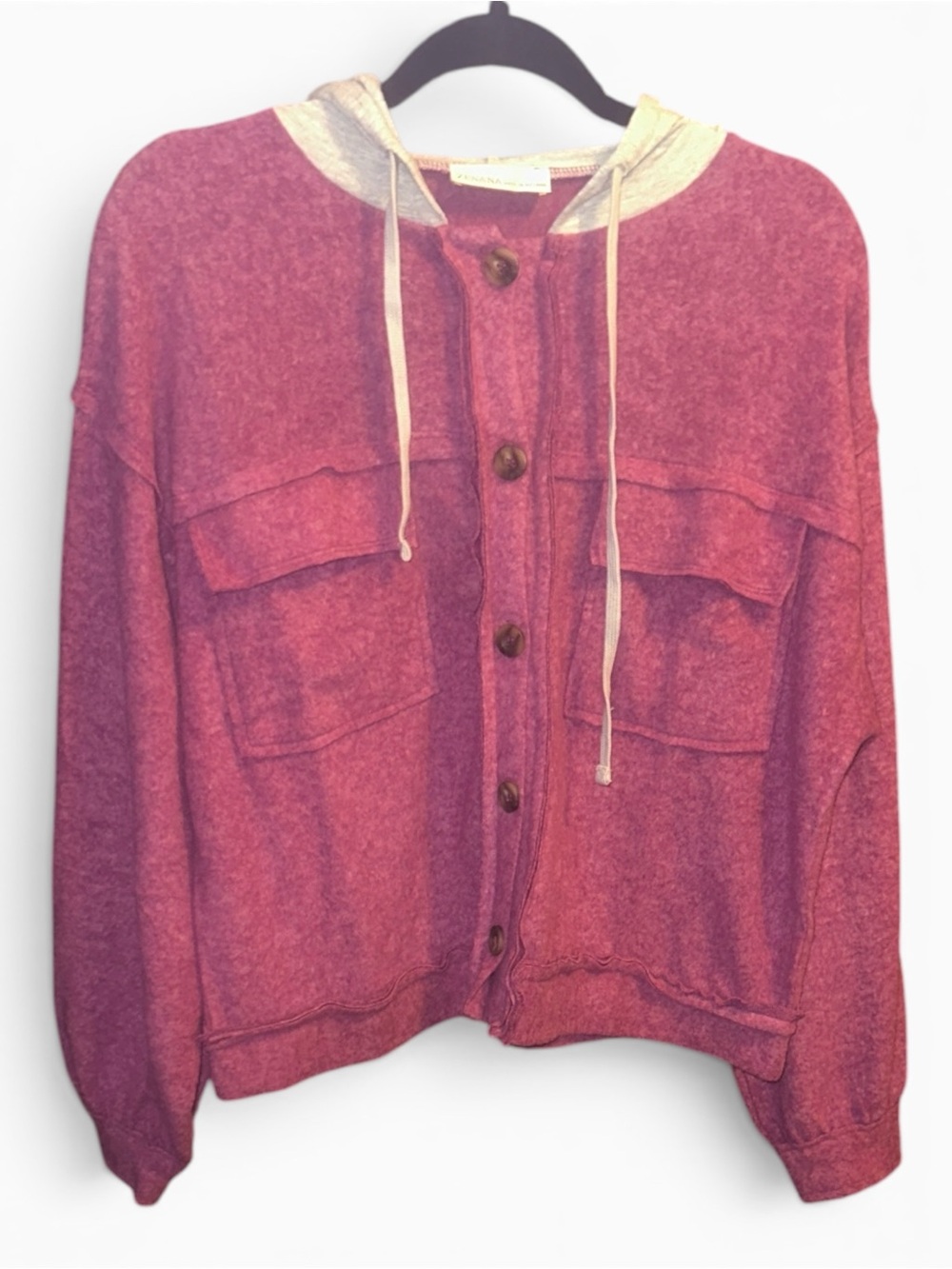 Zenana Outfitters Lg Pink Cardigan with Grey Hoodie